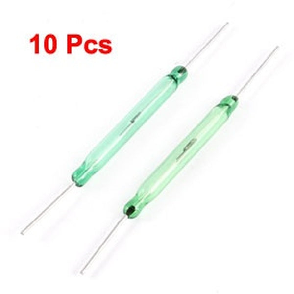 10 Pcs Silver Tone Round Leads Green Glass Tube Normally Open NO Reed Switch 28mm