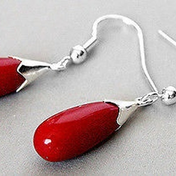 Boucles d'oreilles pendantes en argent sterling CORAL rouge