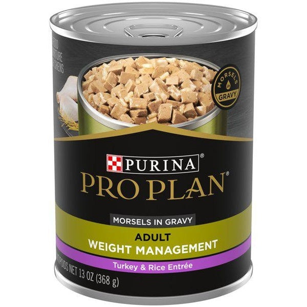 Purina Pro Plan Weight Management Wet Dog Food Turkey and Rice Entree in Gravy, 13 oz Cans (12 Pack)