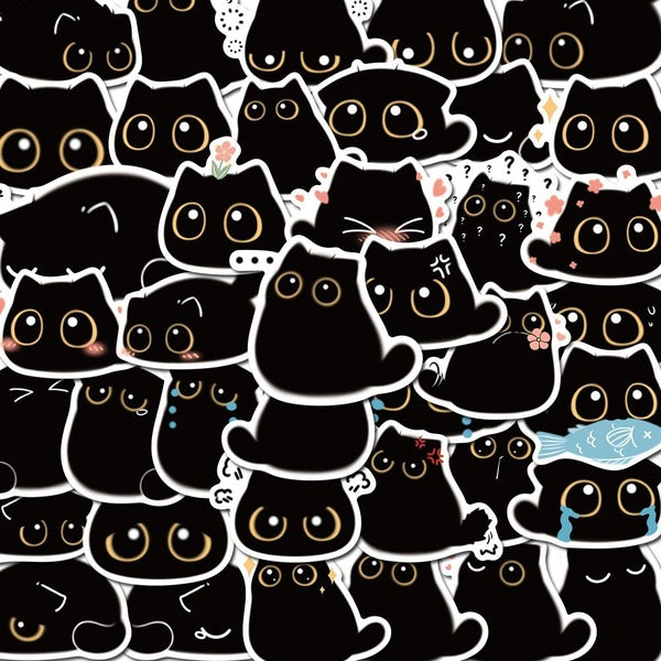 10-40pcs Cute Big Eyes Black Cat Stickers Cats Graffiti Stickers for DIY Luggage Laptop Skateboard Motorcycle Stickers