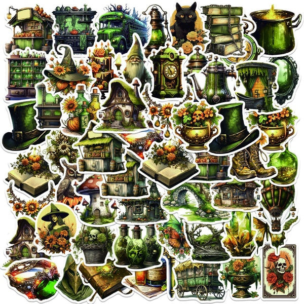 10-50pcs Retro Gothic Magic World Witch Graffiti Stickers Vintage Jungle Flower Decals DIY Notebook Phone Laptop Luggage Sticker