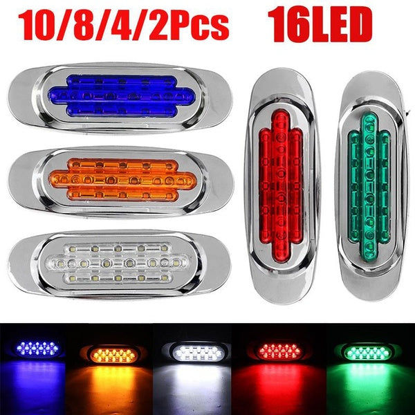 10-8-4-2Pcs 16LED 12-24V LED Side Marker Light Position Side Lights Universal For Truck Trailer-Amber - White - Red - Blue - Green