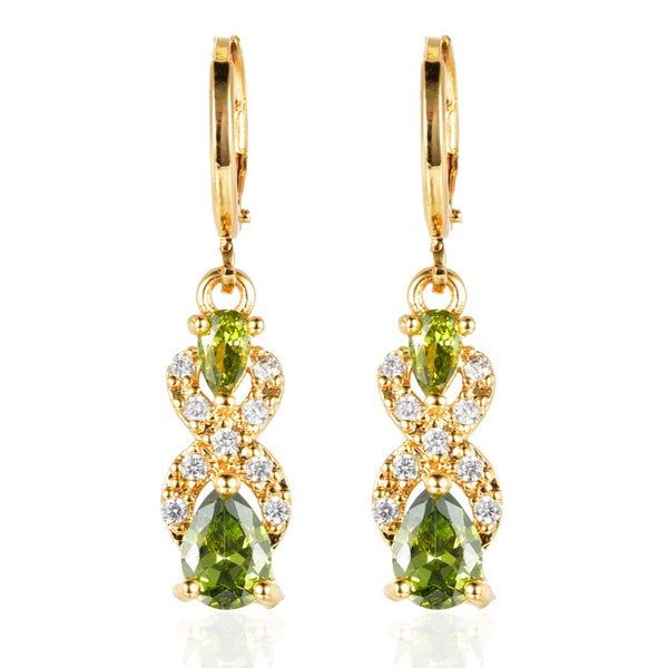 Boucles d'oreilles pendantes en forme de larme avec zircon cubique vert pour femme cadeau pour fille