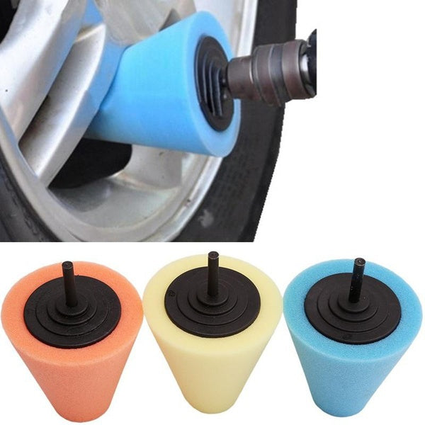 Electric Drill Auto Burnishing Buffing Polishing Cone Sponge Foam Car Care Polishing Pad Car Wheel Hub Tool Shank
