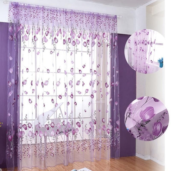 1pc Garden Tulip Curtain,Floral Curtains Sheer Curtains for Living Room Curtains for Bedroom Home Decoration Window Curtain Screening