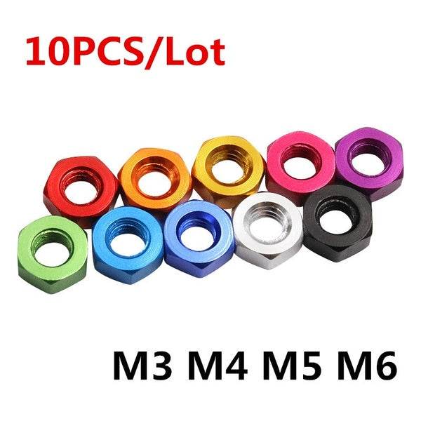 10 pièces DIN934 coloré m3 m4 m5 m6 en alliage d'aluminium écrou hexagonal écrous de blocage pour FPV RC multicolore rouge violet or royal rose