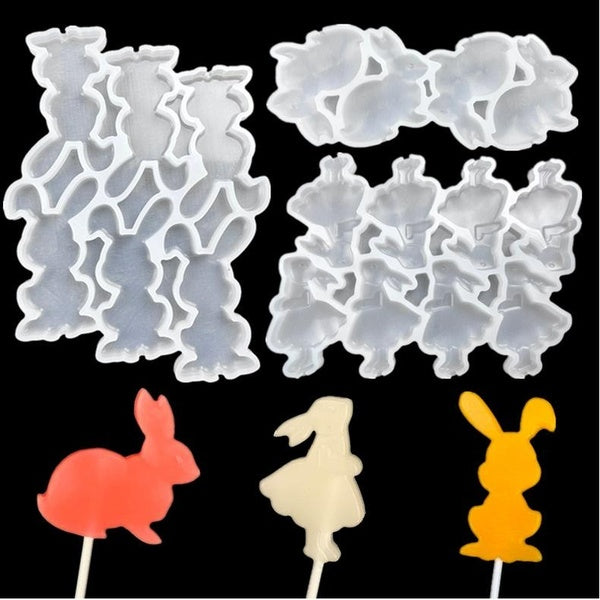 Hollow Heart Shape Silicone Lollipop Molds Easter Bunny Rabbit Snowmen Chocolate Candy Cheese Mould Cake Decorating Tools