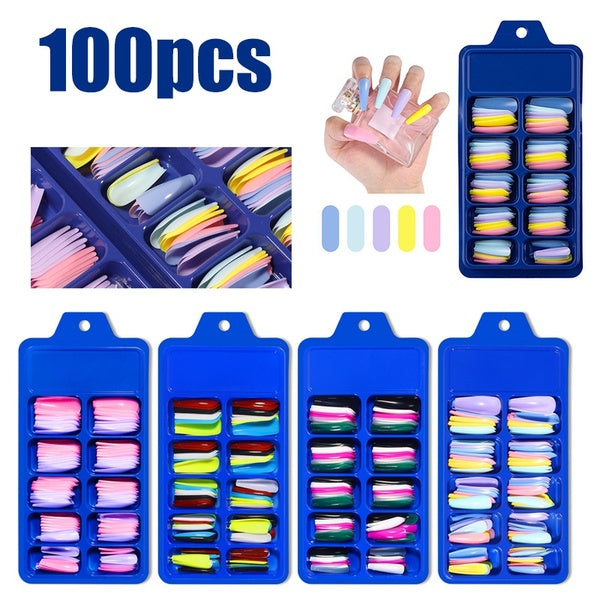24-100 Pieces Mixed Color Fake Nails Ballerina High Heels Coffin Fake Nail Tips Nail Art Tools Nail Stickers