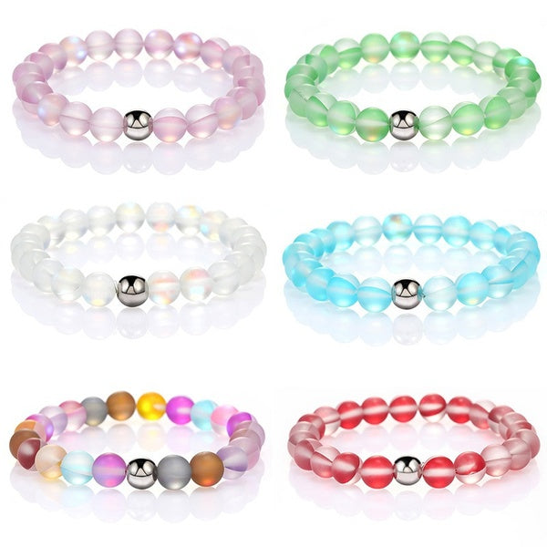 Fashion Matte Quartz Glowing Aura Moonstone Bracelet Stretch Beaded Crystal Health Bracelet 6Mm 8Mm for Her Women