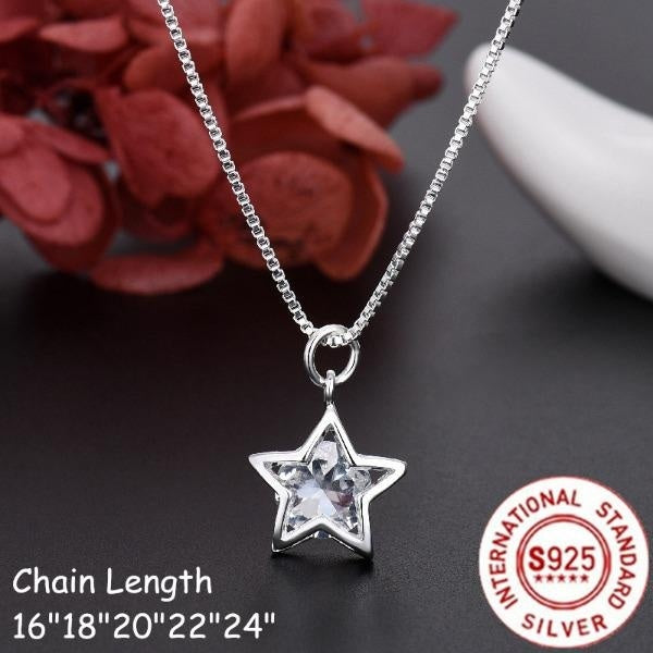 925 Sterling Silver Pretty Shining Crystal Star Pendant Box Chain Necklace 16-18-20-22-24-26-28-30inch for Women Fashion Party Wedding accessories Je Matron Inn