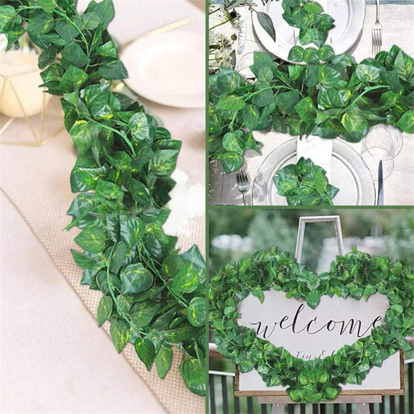 1-12PCS Evergreen False Vine Leaves for Wall Decoration Green Garland Decoration Home Decoration Garden Courtyard