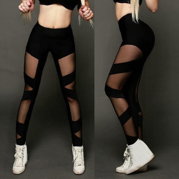 Leggings à reliure croisée en maille noire pour femmes, pantalons de Fitness avec épissage en maille élastique, nouvelle collection