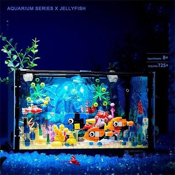 Fish Tank Building Set,Aquarium Including Marine Life Animals,Creative Lighting Fish Tank with Submarine Educational Building Toys for Kids 6-12(625P