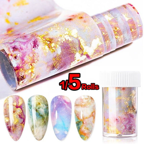 1-5Boxes Nail Foils Marble Series Pink Blue Foils Paper Nail Art Transfer Sticker Slide Nail Art Decals Nails Accessories