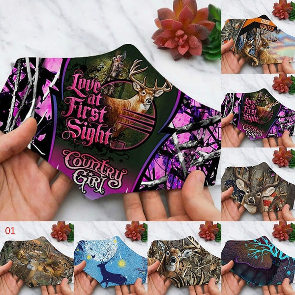 1pc Cool Funny Deer Print Hunting Washable Reuseable Face Masks Gifts Mouthmask