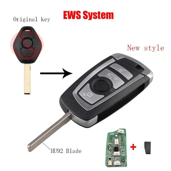 3Button Modified Flip 315-433Mhz Remote key For BMW EWS 325 330 318 525 530 540 E38 E39 E46 M5 X3 X5 HU92 ID44(7935) Chip