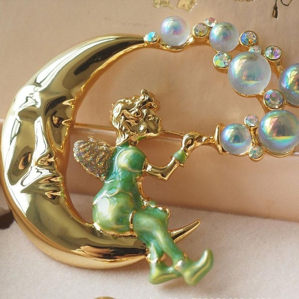 Moon Fairy Brooch Vintage Middle Ancient Brooches Blowing Bubbles Antique Accessories Matron Inn