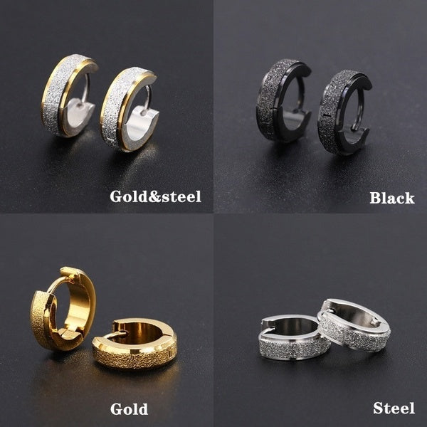 1Pc - 1pairs Earrings Punk Titanium Steel Anti-allergy Frosted Flat Circle Earrings Stud Jewelry Accessories