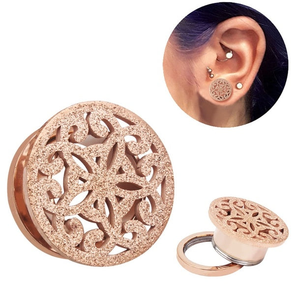 TOPBRIGHT @ 2 pièces 316L acier inoxydable or Rose papier de verre chair anneaux d'oreille jauge d'oreille bouchons oreille Tunnel corps Piercing bij