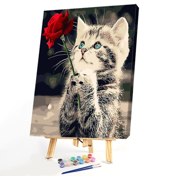 Flower and Cat FIYO Diy Oil Paint by Numbers Kits for Adults and Kids Beginner on Canvas Fashion Oil Painting Wall Art for Gift( No Frame )