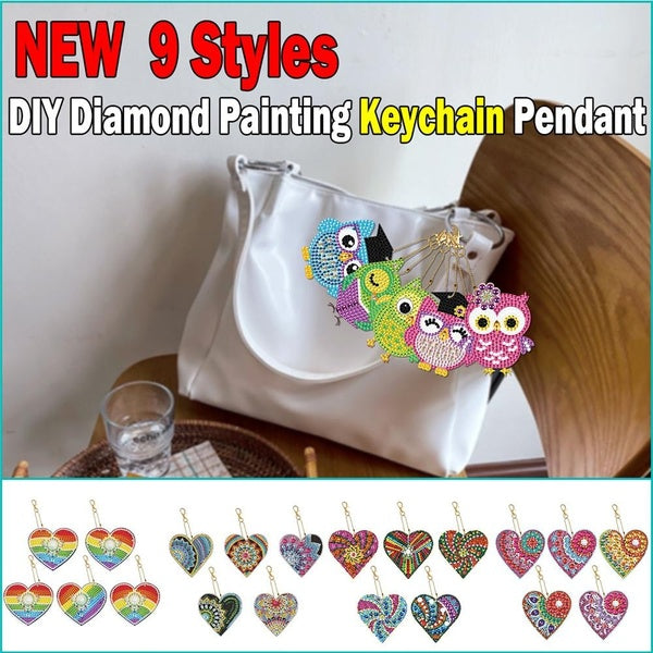 5D Owl Diamond Painting Keychain DIY Cartoon Heart-Shaped Decorative Pendant Children's Gift @#A11