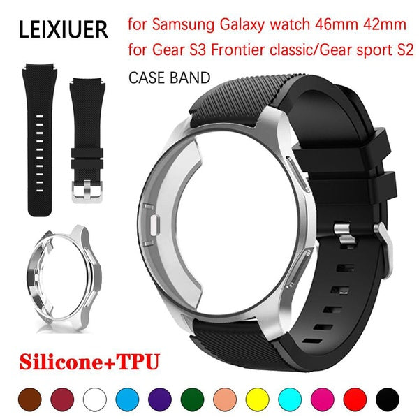 LEIXIUER Silicone strap with case for Samsung Galaxy watch 46mm 42mm Sport band TPU bumper screen protector cover for Samaung Gear S3 Frontier classi