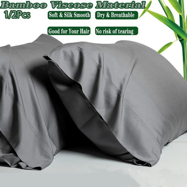 1-2Pcs Cooling Pillow Case -Viscose From Bamboo Pillow Cases Standard Size Pillow Cases Queen Size,Cool and Breathable Pillowcases with Envelope Clos