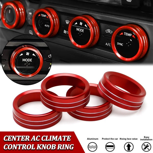 For Toyota Tacoma 2016-2023 Car Center Console Aluminum Air Conditioner Control Switch Button Ring Knob Trim Cover Decoration Sticker RED (4pcs-Set)