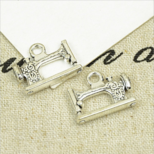 High quality 10 Sewing Machine Charms Pendants Antique Silver Double Sided 16 x 18mm, Making DIY Handmade Accessories Craft Making Or Jewelry Decorat