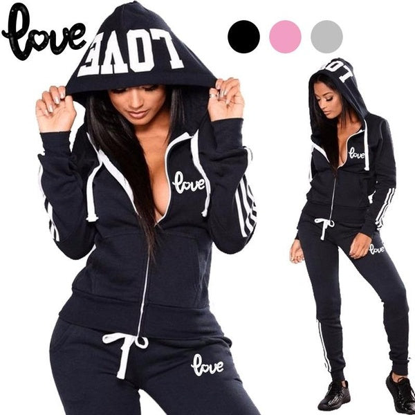 New Women Love Printing Tracksuit Hoodie and Pants Casual Sport Suit Spring Autumn 2 Piece Set 3 Colors Jogging Suit