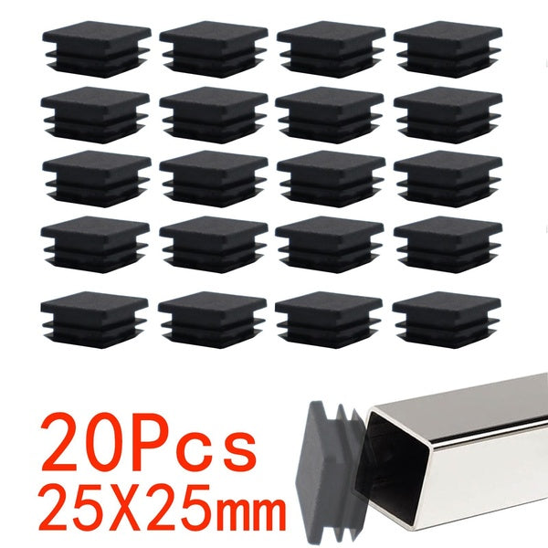 20pcs 25mmx25mm tampons de protection de sol anti-rayures carré rectangle en plastique bouchon tuyau embouts tube anti-dérapant chaise insérer glisse