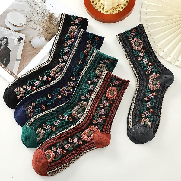 Crew Socks For Women Girls Floral Cute Cotton Socks Funny Long Socks Kawaii Soft Stretch Vintage Socks Flower Socks