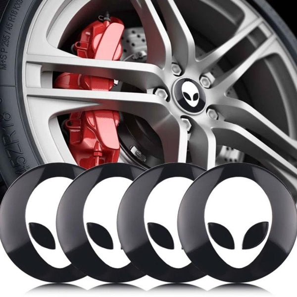 4PCS Universal Alienware Alien Car Wheel Center Stickers Decals Alien Personality 3D Decorative Car Styling Stickers