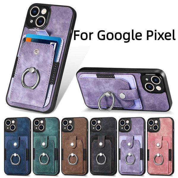 Étui portefeuille avec support de fente pour cartes, coque arrière avec anneau pour Google Pixel 8 7 Pro 7A 6 Pro 6A