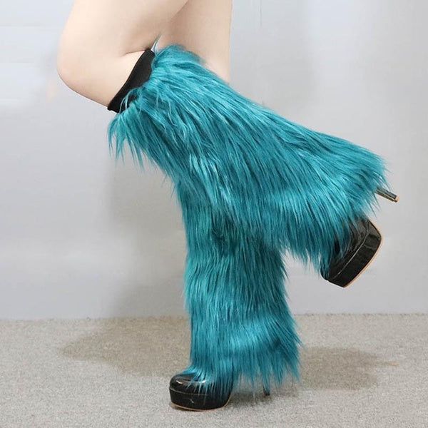 Faux Fur Leg Warmers Gothic Furry Boots Socks Sleeves for Women Fashion Leg Warmer Plush Knee-length Warm Sock Foot Sleeve