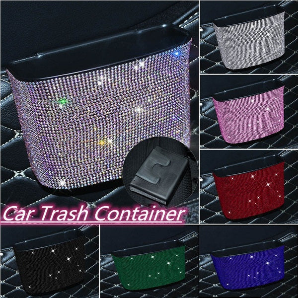 8 Colors Car Trash Container with Bling Crystal, Universal Car Garbage Holder Leak Proof Litter Storage Box
