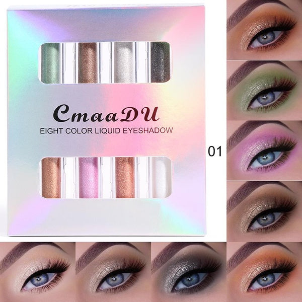 CmaaDu 4Pcs-Sets 8Color Holiday-Exclusive Baked Minerals Dazzles Liquid Eye Shadow Makeup Metallic Glitter Eye Shadow Cosmetics