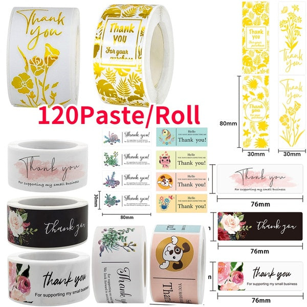 120pcs-roll Thank You Stickers Seal Labels Handmade Custom Sticker Scrapbooking for Gift Decoration Stationery Sticker