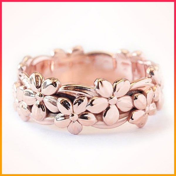Women's niche charming Floral Ring Lucky Daisy Plum Blossom Peach Blossom Ring Anniversary Gift Party Unlimited Band Engagement Wedding Ring Size 5-1