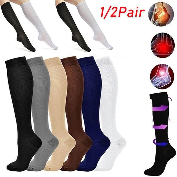 1-2 Pairs of Compression Pain Relieving Outdoor Sports Socks for Men and Women (S-XXL) with Calf and Foot Support Socks
