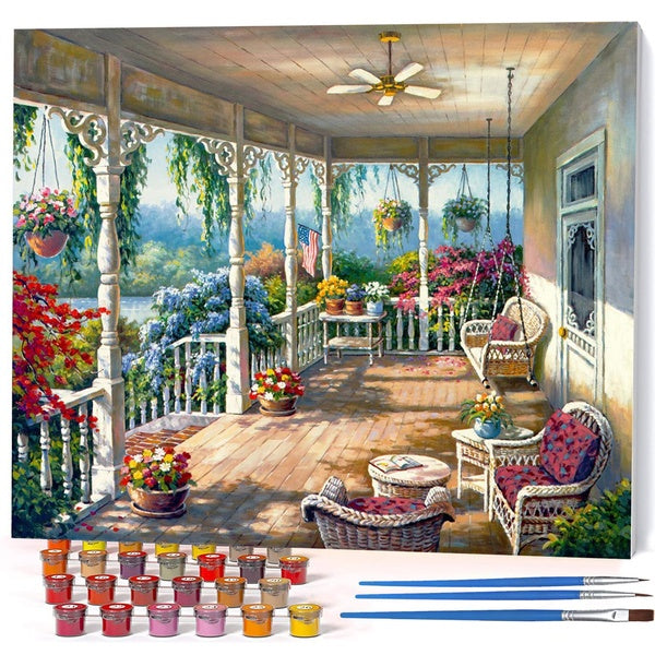 （House courtyard）FIYO Diy Oil Paint by Numbers Kits for Adults and Kids Beginner on Canvas Fashion Oil Painting Wall Art for Gift( No Frame )