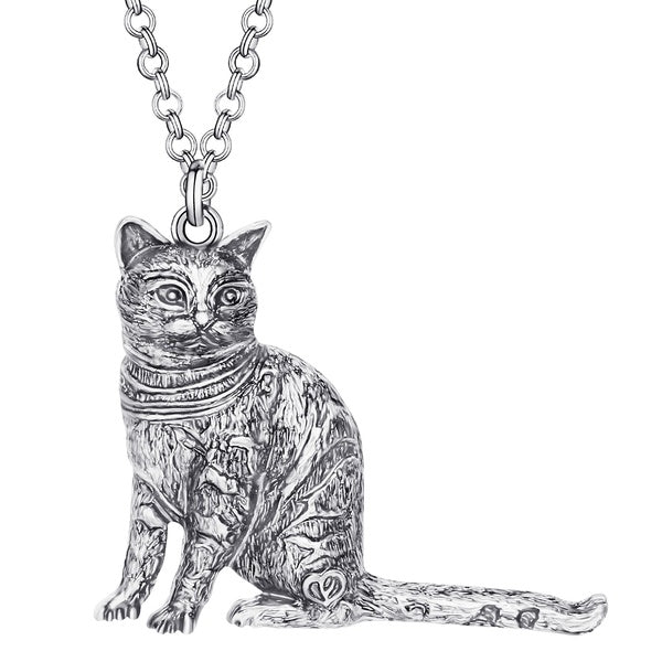 Alliage Plaqué Antique Argent Élégant Chat Chaton Collier Pendentif Chaîne Mental Animal Bijoux Pour Femmes Filles Adolescent Charme Cadeau Accessoir