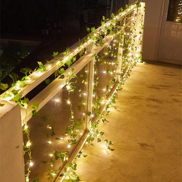 Artificial Ivy Garland Fake Plants, Battery-Solar Powered Vine Hanging Garland with 6.5-16-32.5 Ft LED String Light, Hanging for Home Kitchen Garden