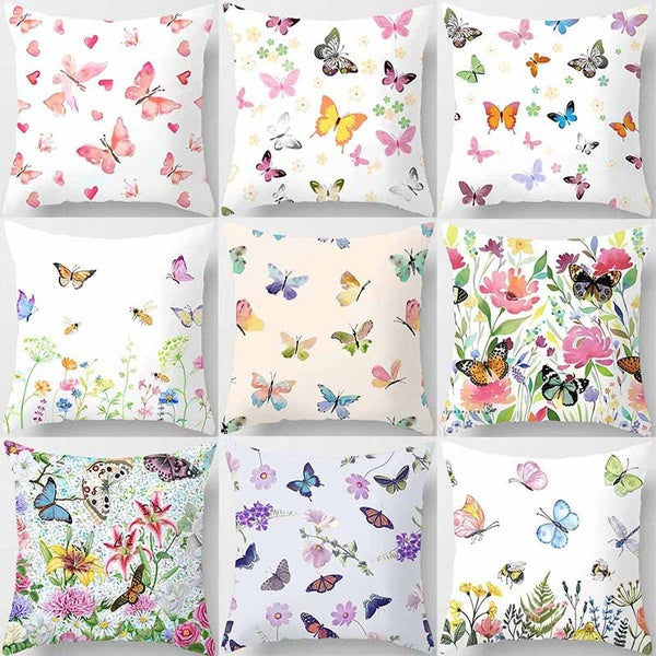 Beautiful butterfly print square pillowcase among flowers, used for home decoration, car sofa cushion cover(45cm * 45cm)