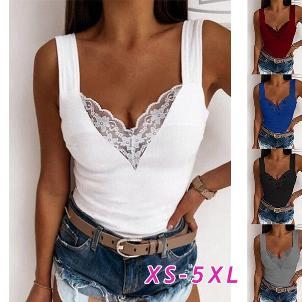 Women's V-neck Sleeveless Tops T Shirts Summer Cotton Plus Size Camisole Tank Tops Ladies Fashion Off Shoulder Soild Color Tunic T Shirt Casual Vest