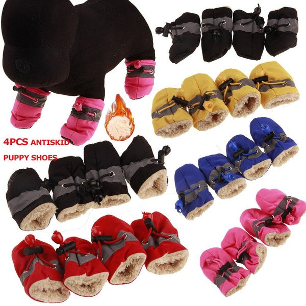 4pcs Antiskid Puppy Shoes Waterproof Winter Pet Dog Anti-slip Rain Snow Boots Footwear Thick Warm Socks Booties Pet Accessories