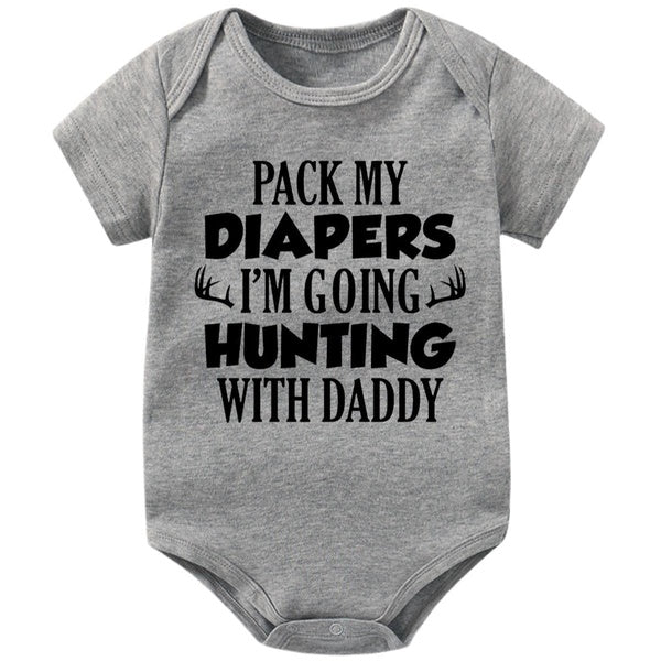 Pack My Diapers I'm Going Hunting with Daddy Baby Onesie,Cotton Infant One-piece Baby Bodysuit,Short Sleeve Jumpsuit Rompers,Newborn Babygrow Vest Ba