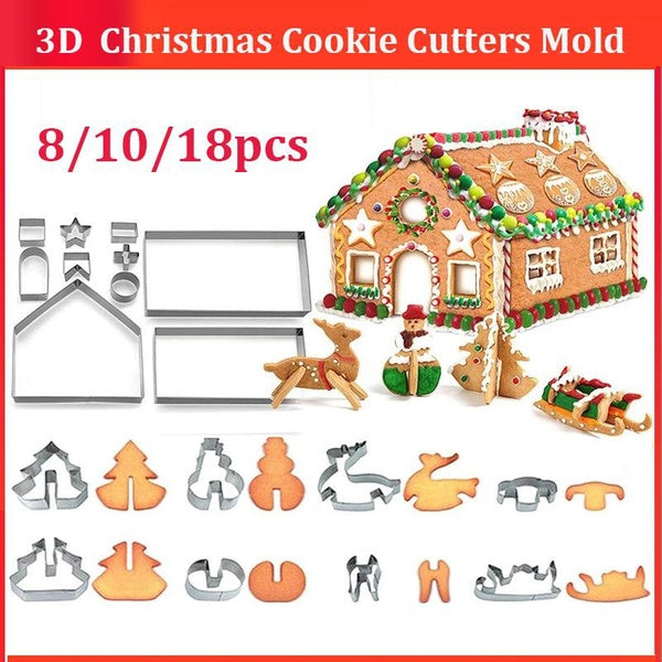 Christmas Cookie Cutter 3D Gingerbread House Biscuit Mold Fondant Cake Decorating Tools for Holiday, Winter, Christmas & Gingerbread House Kit for Ki