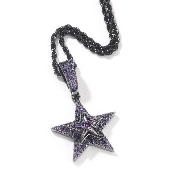 Hip Hop Jewelry Iced Out Five Stars Pendant Necklace for Men Women Gold Filled CZ Zircon Bling Necklace Rapper Accessories Matron Inn