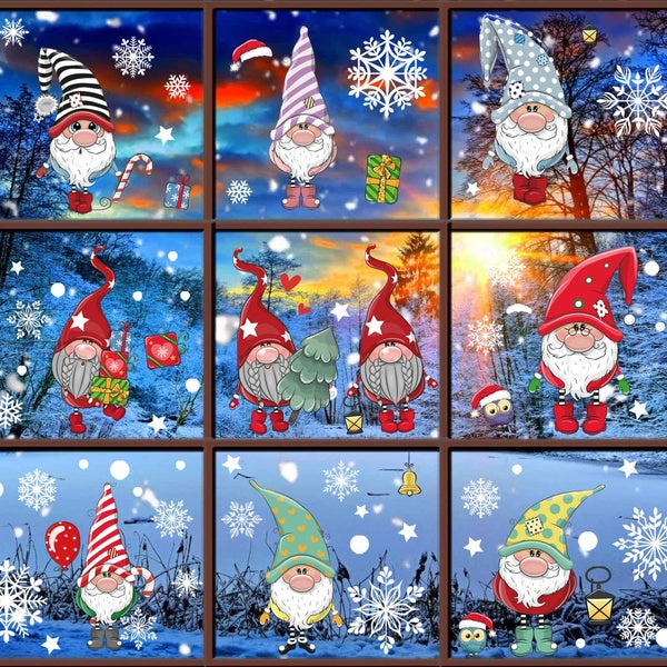 Christmas Window Clings 4 Sheets Christmas Window Stickers Christmas Window Decorations Xmas Holiday Santa Window Decals Clings for Glass Window